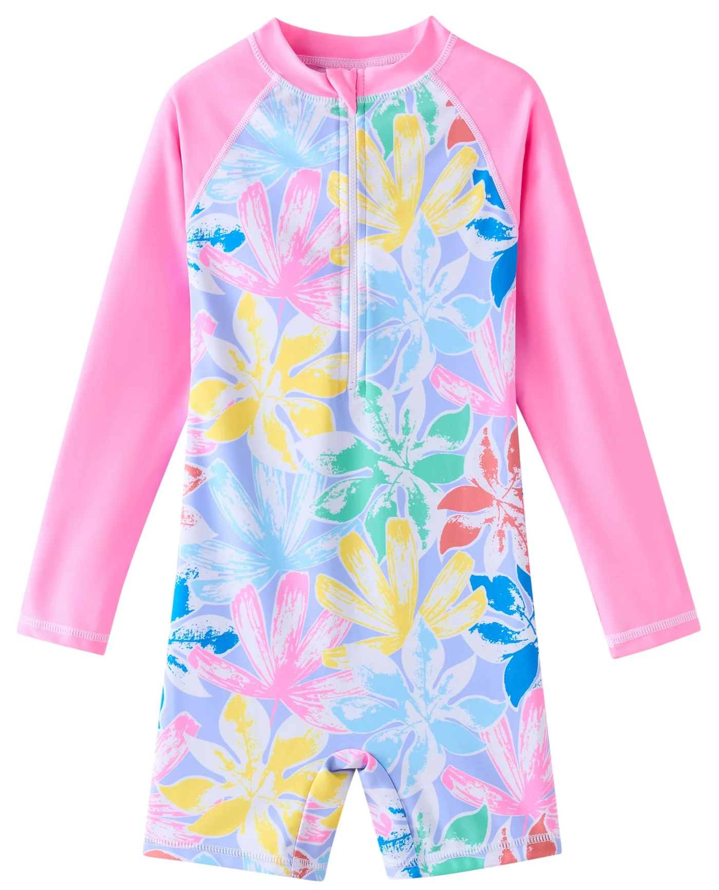 UMELOK Girls Long Sleeve One Piece Rash Guard Swimsuit UPF 50+ Sun Protection Zipper Bathing Suit (Colorful Leaves, 8Y) g8vnn