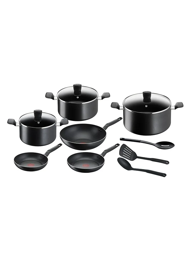 Premium Non-Stick Aluminum Cookware Set (12-Piece, Black) Heat Indicator Base for Home Kitchen j4v6p