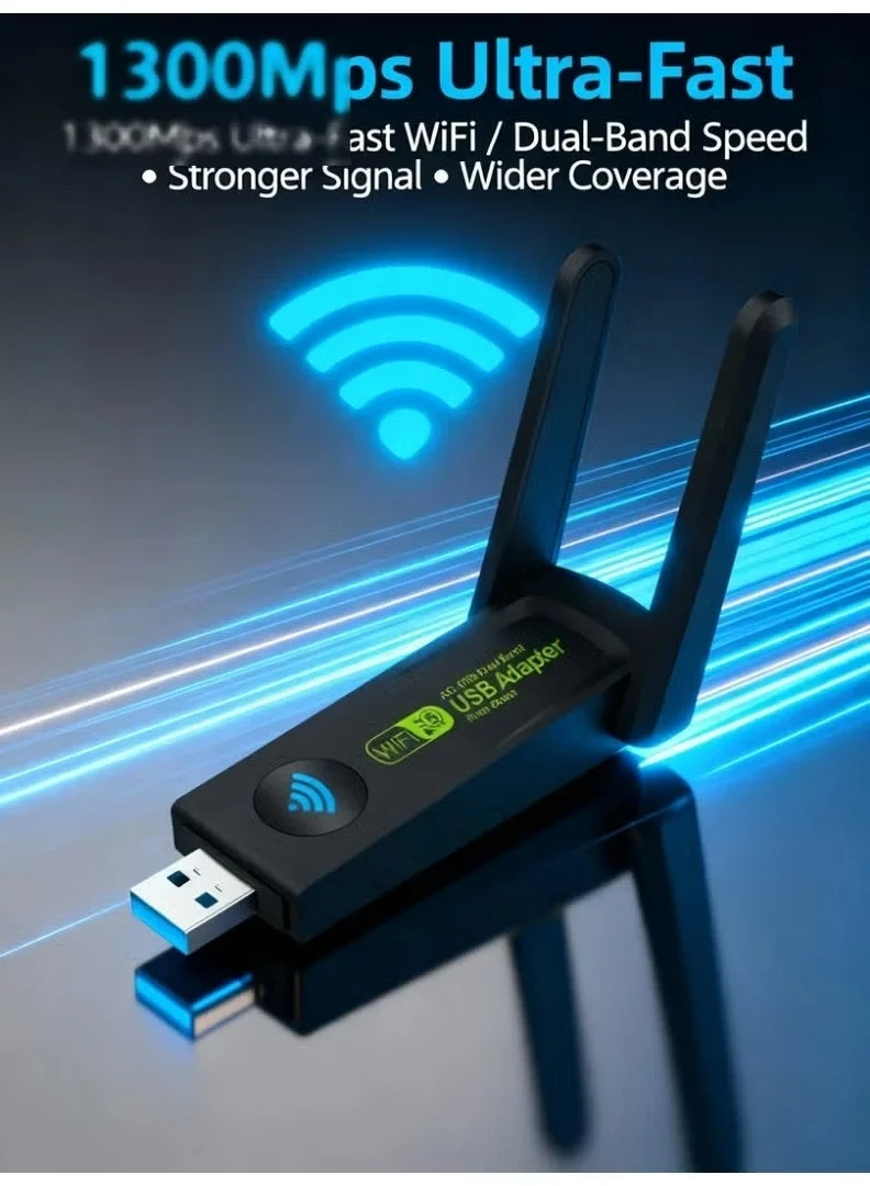 X-level USB WiFi Adapter AC1300 Dual-Band Wireless Network Card (High-Speed 1300Mbps, Long-Range Antennas) for Desktop and Laptop q59x2