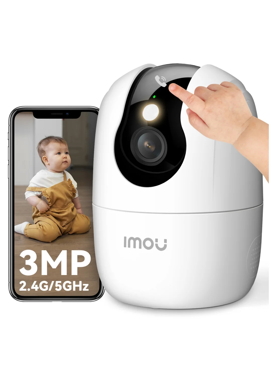 Premium Indoor Security Camera 3MP UHD WiFi Surveillance System with Dual-Band Connectivity and Two-Way Call Button (White, 1 Unit) r5gfu