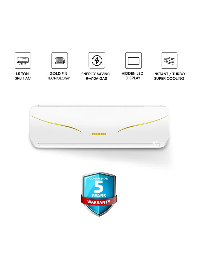 Nikai 1.5 Ton Rotary Split Air Conditioner with T3 Tropicalized Compressor, 18000 BTU, Gold Fin Technology, Energy Efficient Cooling for Home and Office (White) tbcd0