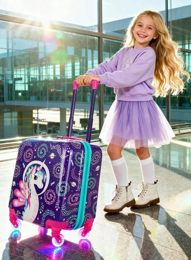 Milk & Moo Kids Travel Luggage, 18-inch Carry-On Trolley Suitcase with 360¡ã Glowing Wheels and Adjustable Handle (18-inch) hevy0