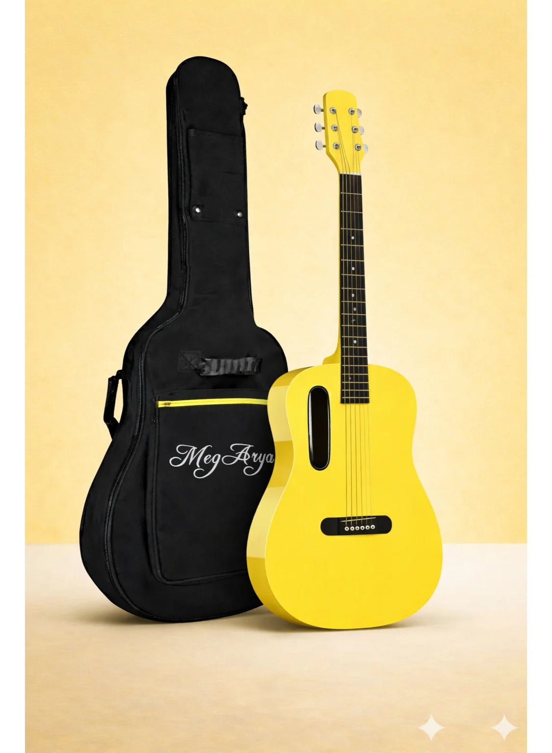 Megarya GS-X1 Portable Acoustic Guitar Premium African Tonewood Travel Instrument (Yellow, 6-String) jn2kb