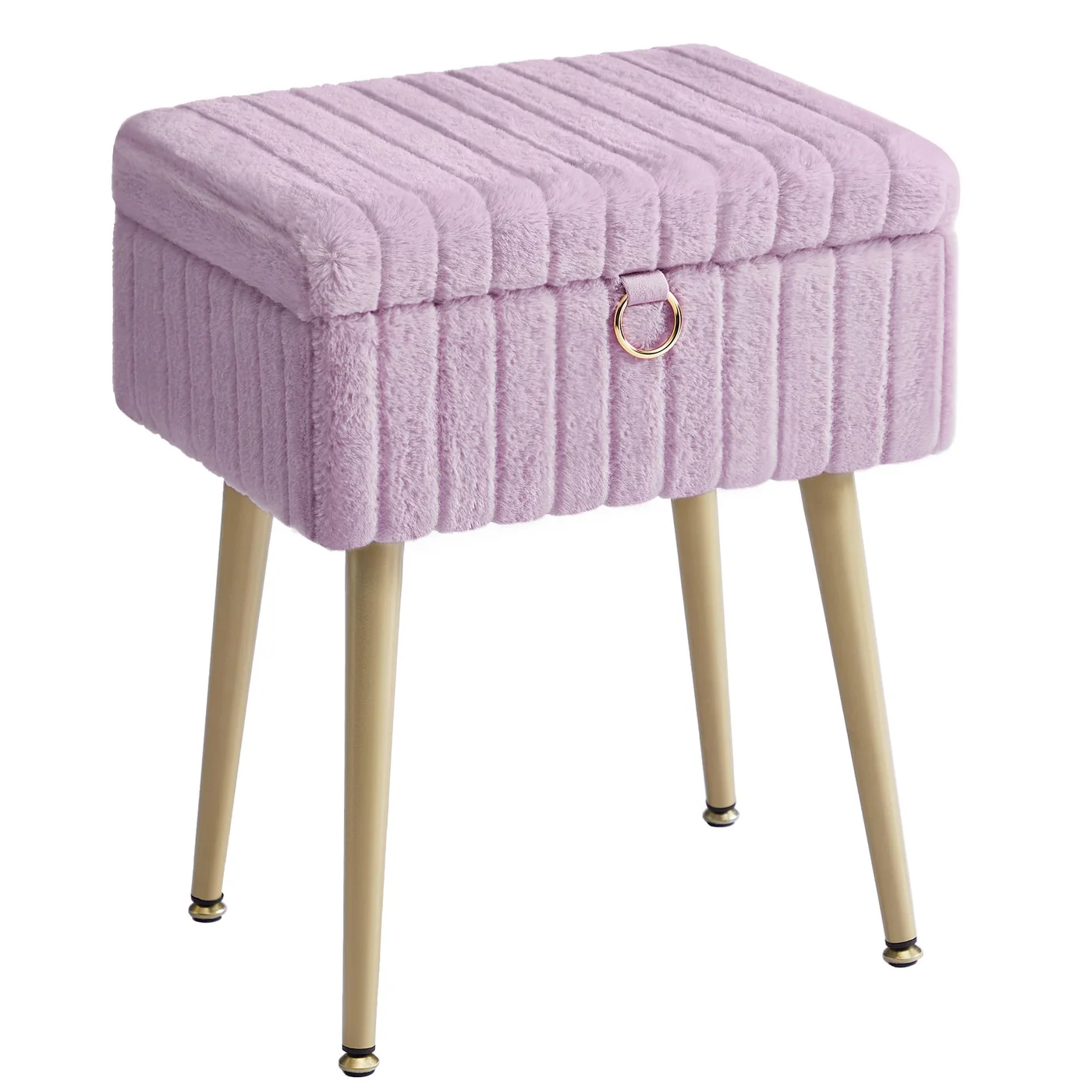 Premium Vanity Stool with Hidden Storage and Metal Legs (Light Lilac, 40 cm x 30 cm x 45 cm) 00x4w