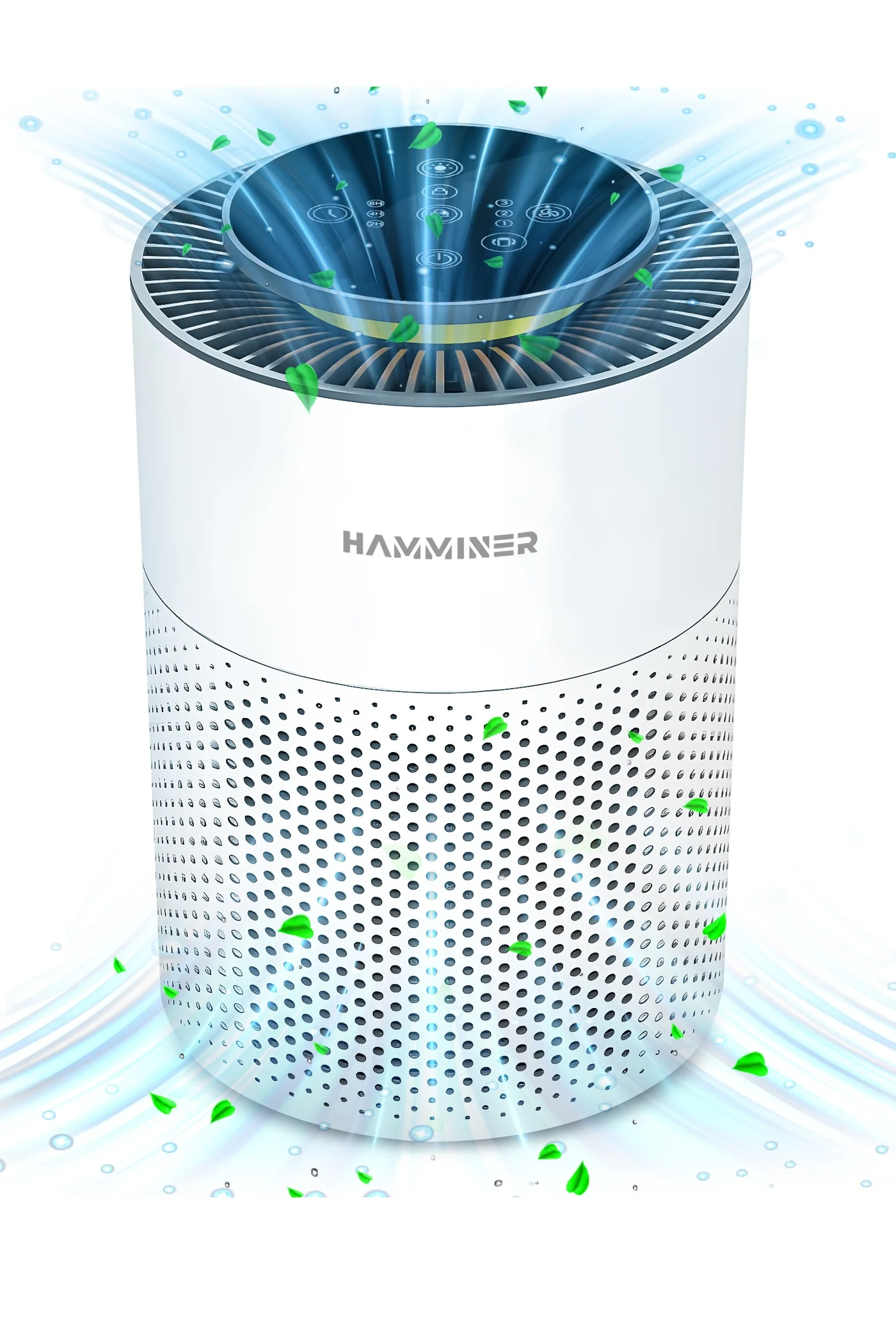 HAMMINER Smart Air Purifier with H13 True HEPA Filter and Adjustable Night Light for Home and Office (White, 1 Unit) h49vg
