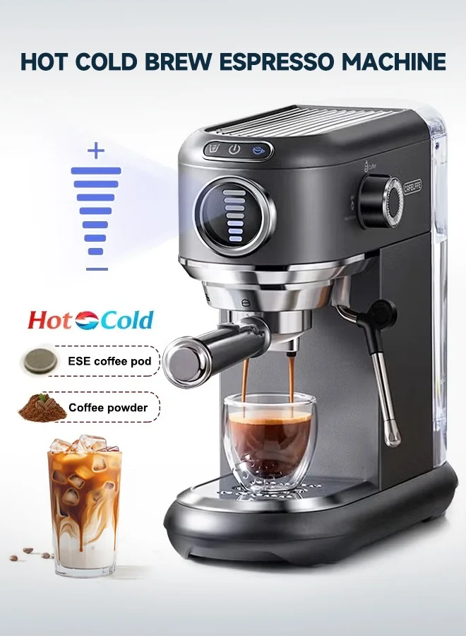Cafelffe Espresso Coffee Machine 19Bar Cappuccino Maker with Milk Frother and 7-Level Water Adjustment (1.1L, Stainless Steel) 65qav