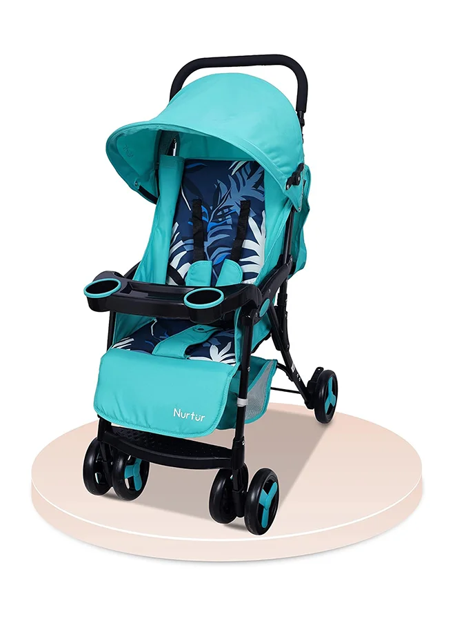 Nurtur Ultra Compact Lightweight Baby Travel Stroller with Reclining Seat and Detachable Tray (Teal Printed, 0-36 Months) ic2bp