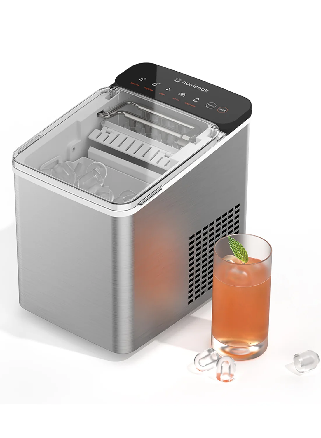 Nutricook Countertop Ice Maker Machine, Rapid 7-Minute Bullet Ice Production, Self-Cleaning Portable Design (Silver, 1 L) oaupm