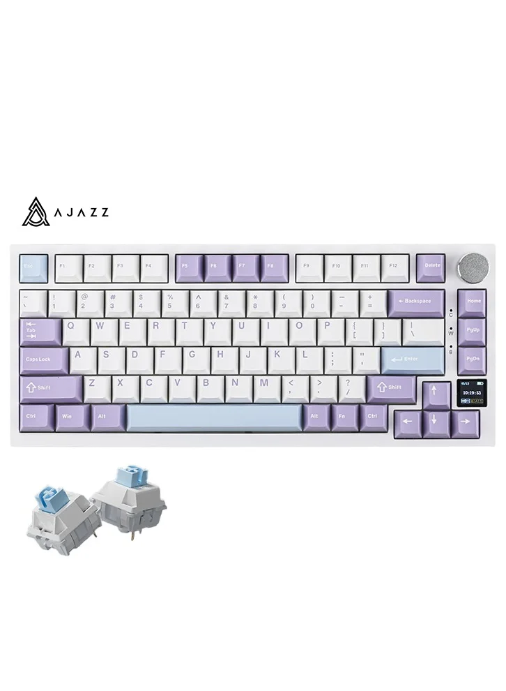Ajazz AK820 Pro 75% Gasket-Mounted Mechanical Gaming Keyboard with TFT Screen and RGB Lighting (White, 3-Mode Wireless) 6bifn