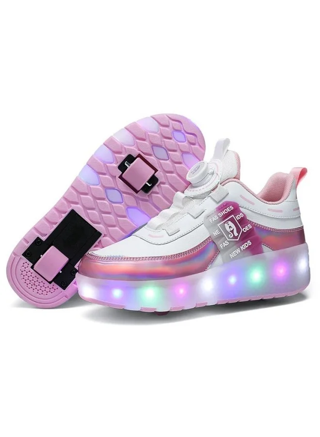 GGEROU Roller Skates Kids Sneakers with Flashing Wheels Rechargeable Sport Shoes (Pink, 20 cm) h5uy2