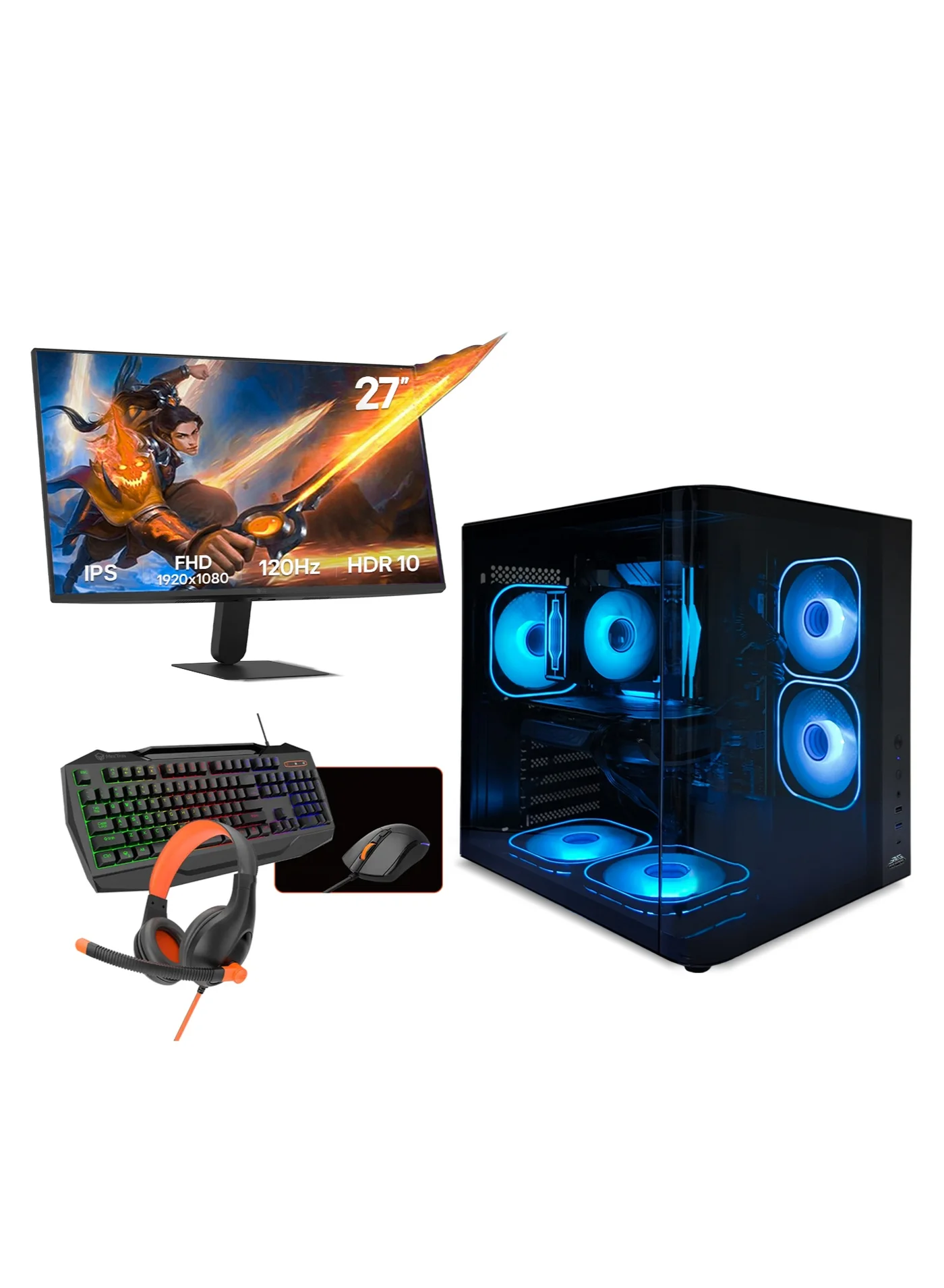 Arab Gamers All In One Gaming PC Desktop Bundle (16GB RAM, 1TB SSD, 27-inch FHD Monitor, Keyboard, Mouse, Headset, Black) sq6fg