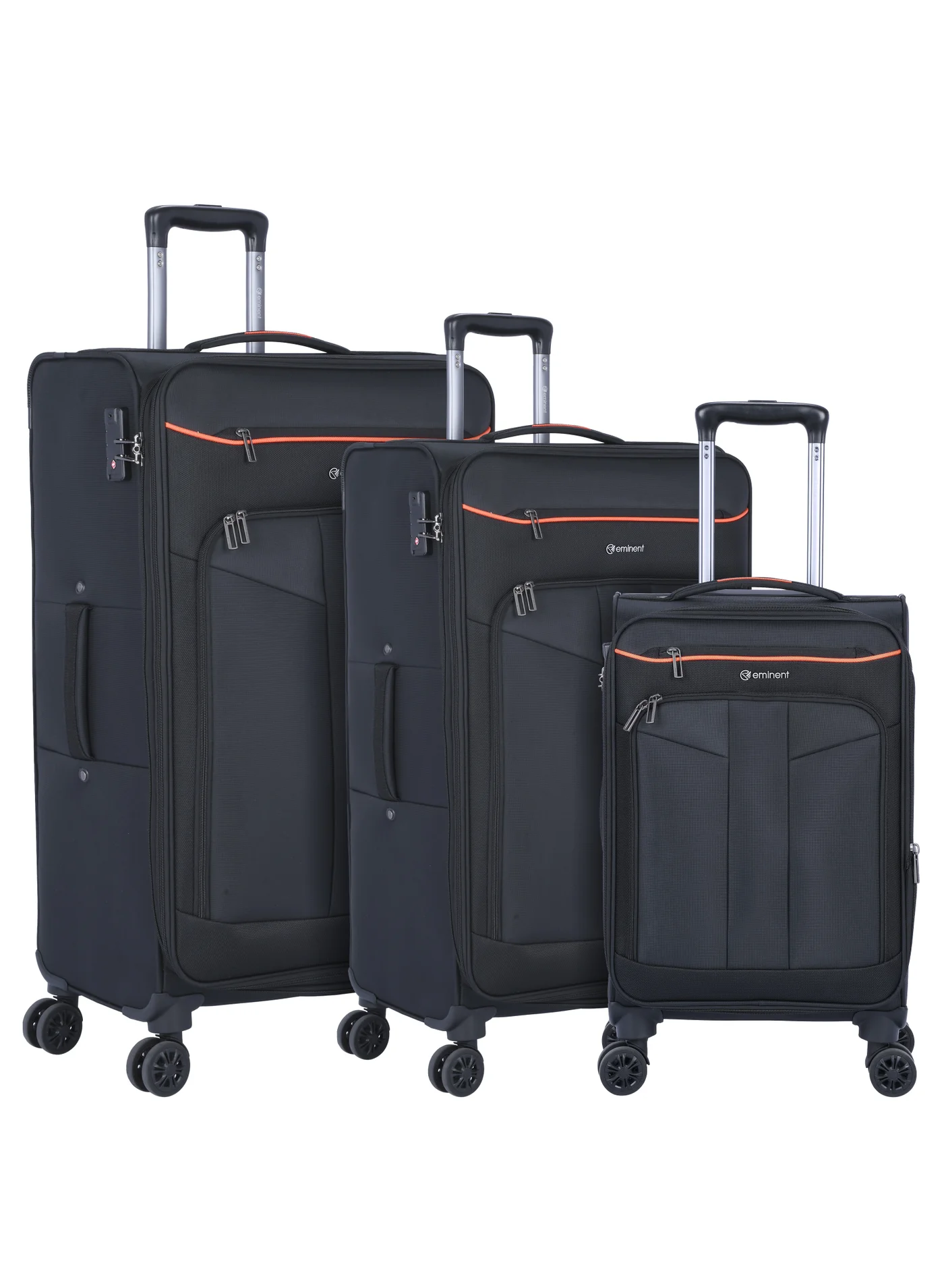 Eminent Soft Travel Luggage Set (3-Piece, Expandable, 4-Spinner Wheels, TSA Lock, Black) xcv17
