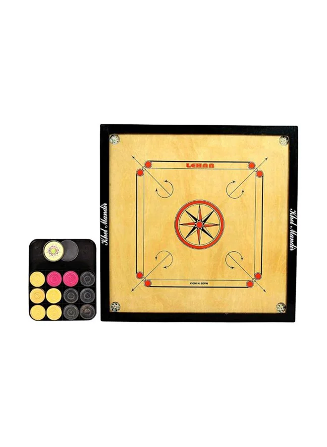 GSI Wooden Carrom Board Game Set with Coins and Round Pockets for Indoor Family Play (80 cm) vej1d