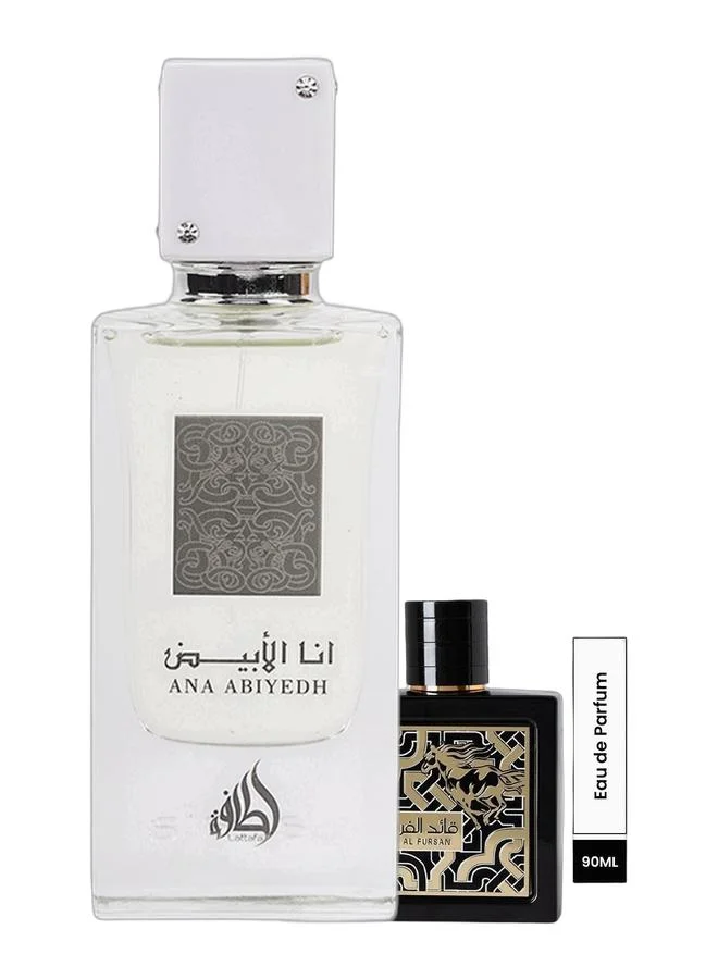 Lattafa Ana Abiyedh EDP 60mL and Qaed Al Fursan EDP 90mL Fragrance Duo Set for Men and Women fqgmg
