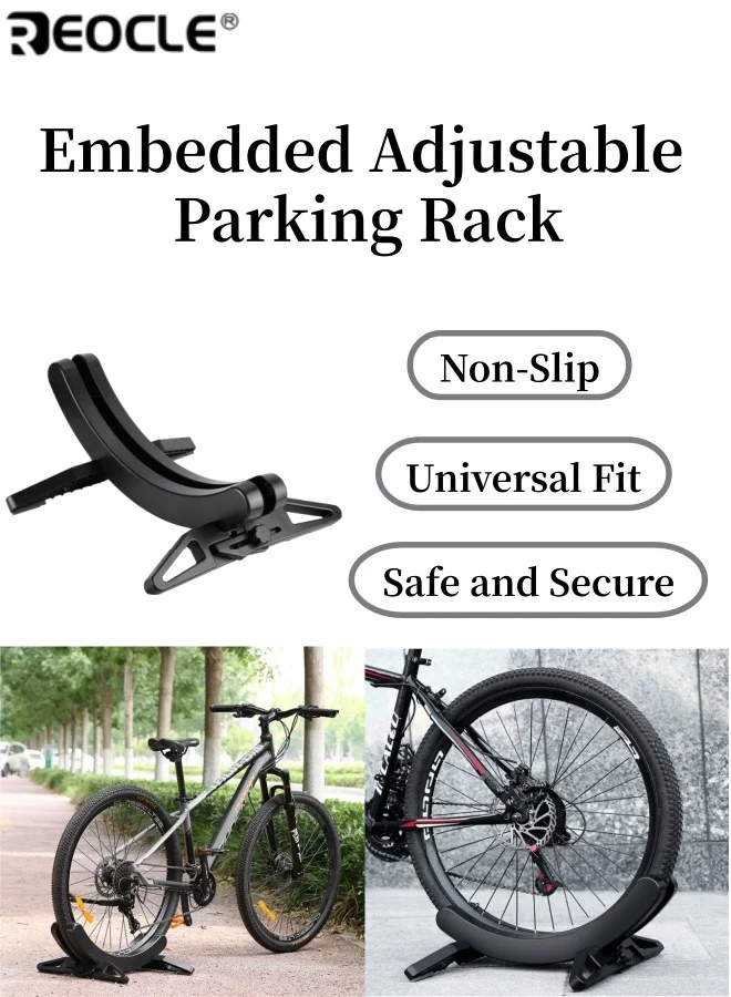 REOCLE Adjustable Mountain Bike Floor Stand Heavy-Duty Bicycle Storage Rack for Indoor and Outdoor Use (Black, 1 Pack) thtr1
