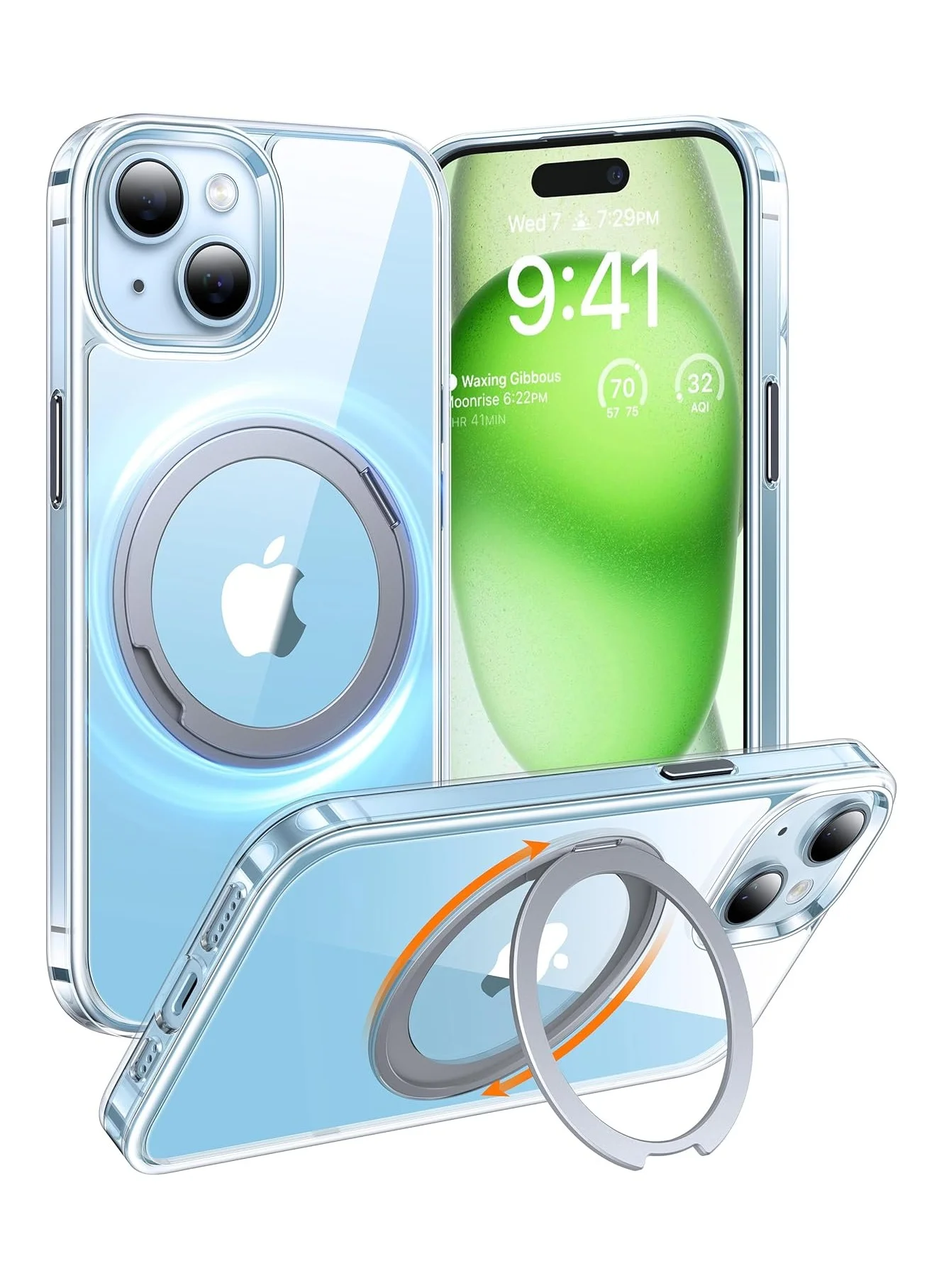 Premium Shockproof Translucent Phone Case with 360¡ã Rotatable Magnetic Stand for Smartphone (Clear) pg09q