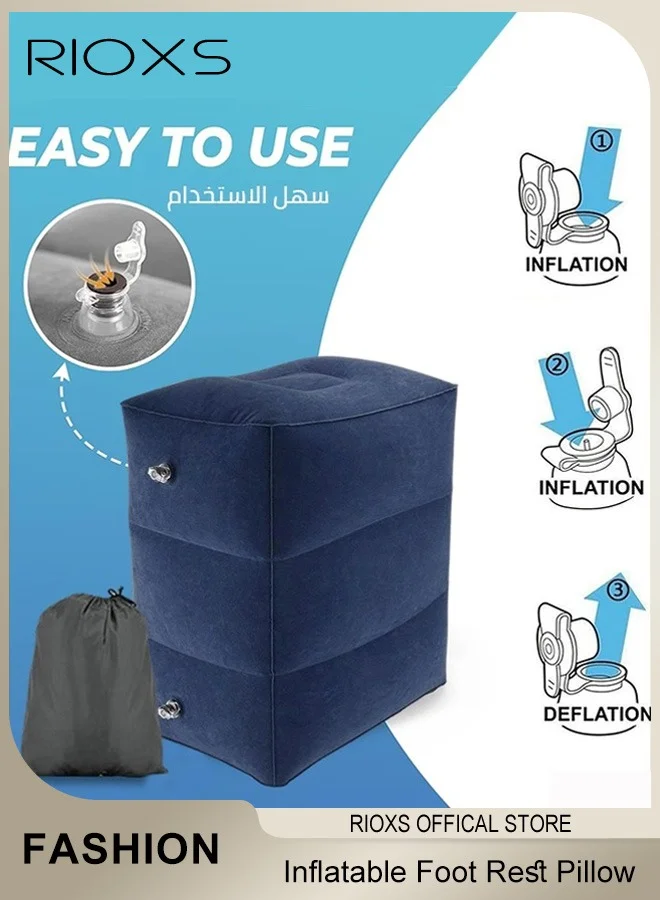 RIOXS Inflatable Travel Foot Rest Pillow Adjustable Height Leg Support for Airplane Train and Car (Kids and Toddlers, 40 cm x 30 cm x 45 cm) e2dmb