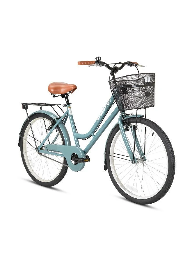 Spartan Classic City Bike Single Speed Urban Bicycle with Rear Carrier and Front Basket (Grey, 24-Inch) dsln7