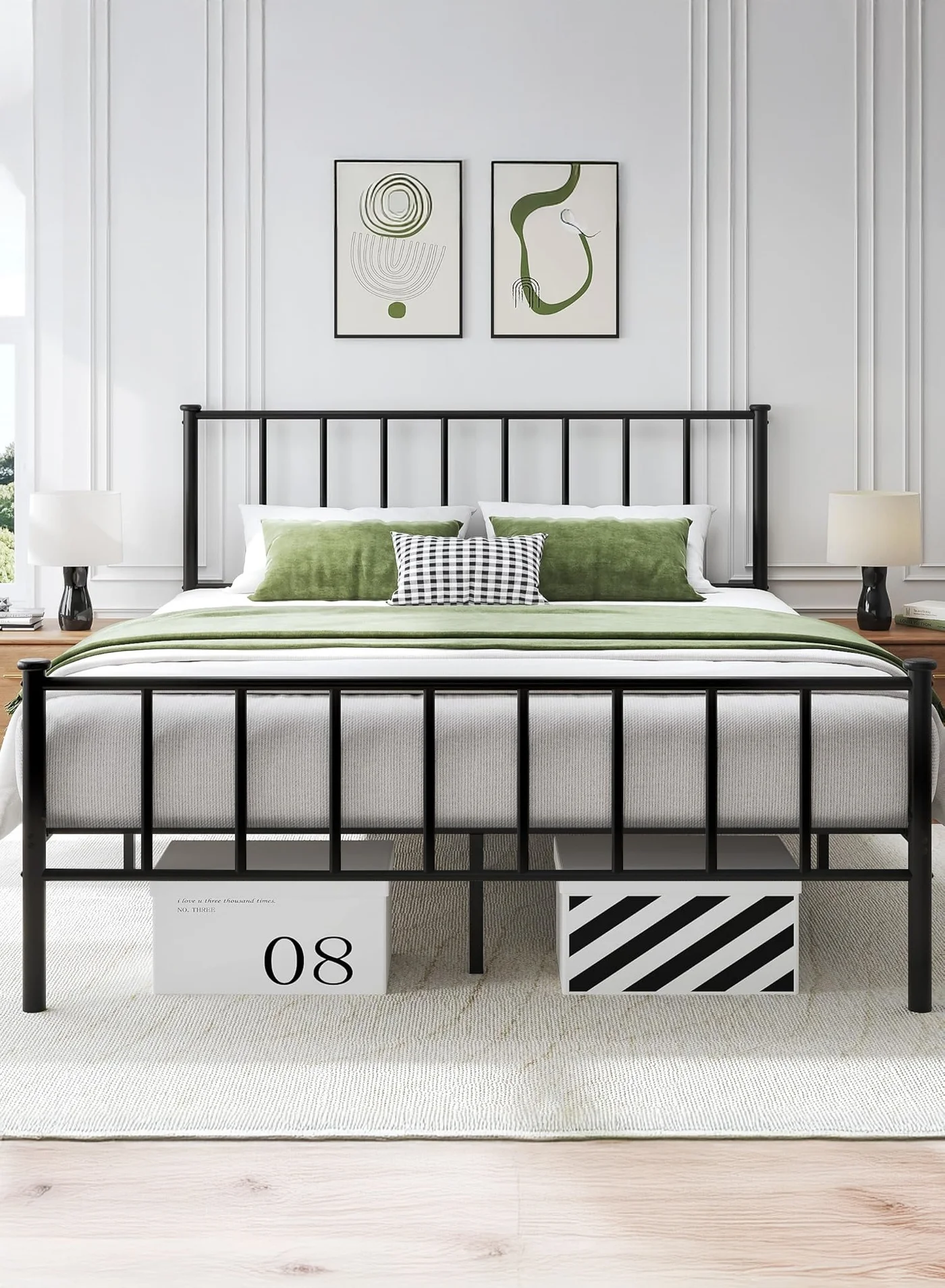 Yanara Metal Platform Bed Frame with Headboard and Footboard, Heavy-Duty Steel Slat Support for Bedroom (Black, 120x200cm) 6f2km