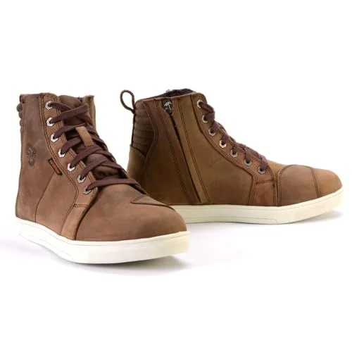 Premium Waterproof Leather Motorcycle Riding Shoes with Reinforced Ankle Support (Brown, Size 9) ah4tf