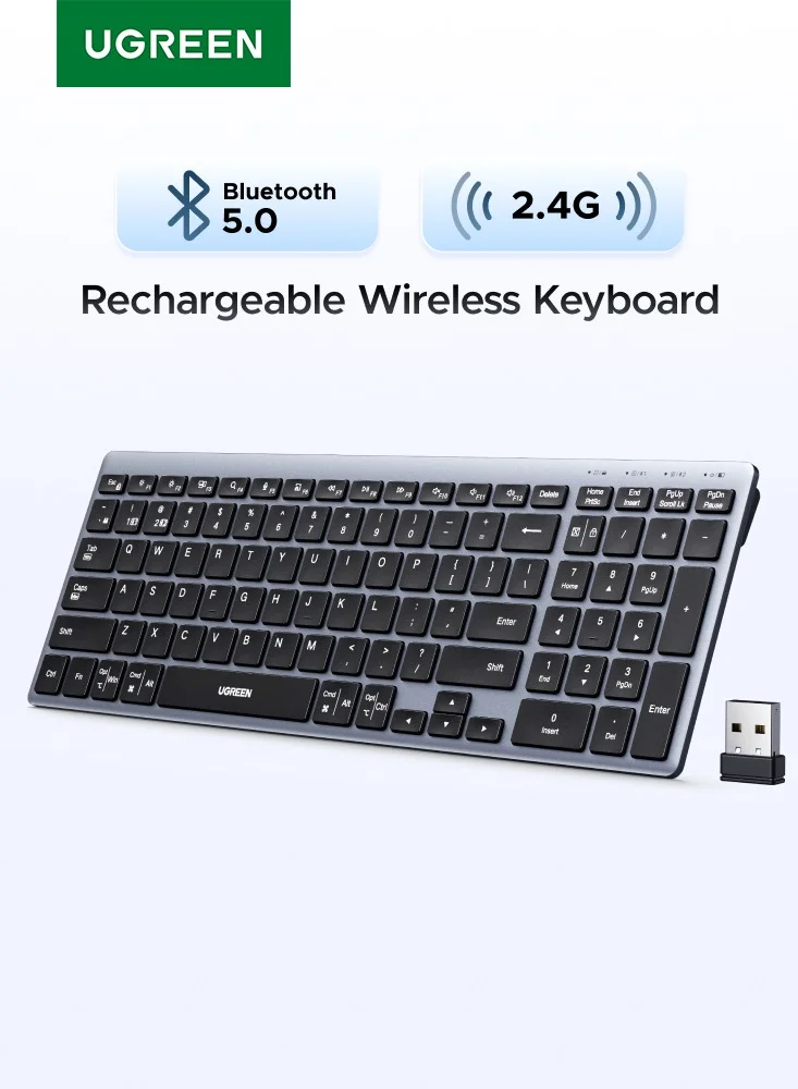 Premium Slim Silent Wireless Keyboard, Dual Mode Bluetooth 5.4 & 2.4G, 99-Key Compact Layout with Adjustable Stand (Black) 1m4z8