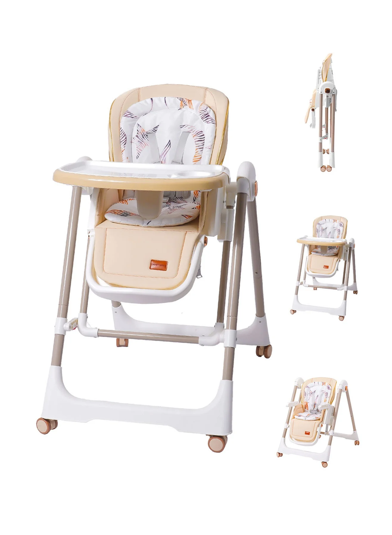 AL-WAHA AL-ZHABIA Adjustable Foldable Baby High Chair with Wheels and Double Trays (6 Months to 3 Years) f9abi