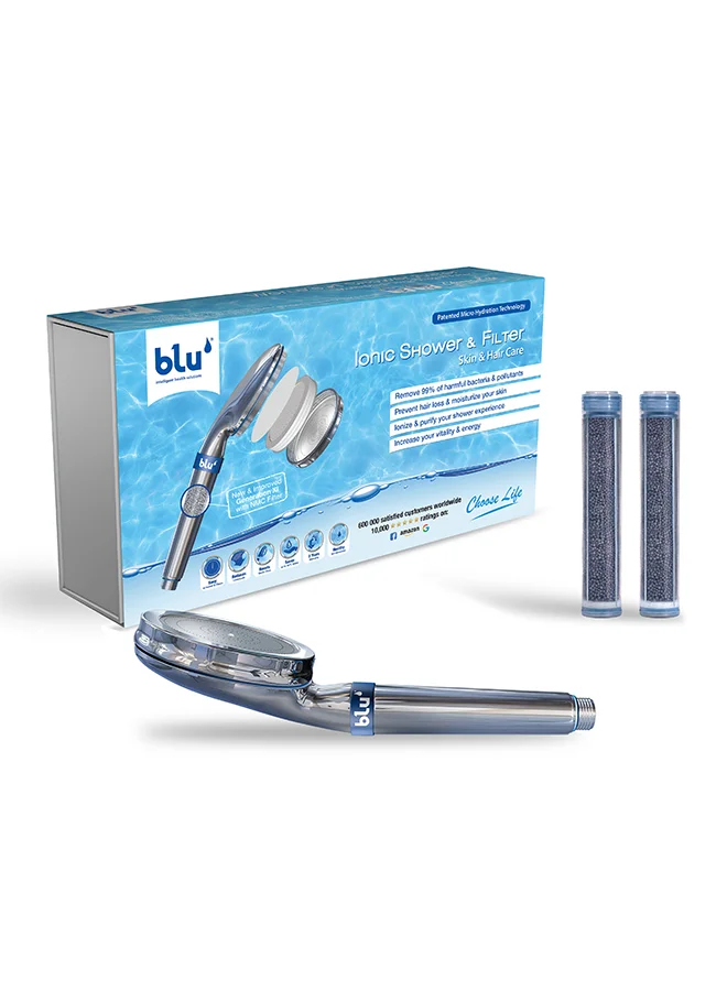Blu Handheld Shower Filter and Shower Head Set Premium Chrome Plated Filtration System for Hair and Skin Care (1 Piece) f84x0
