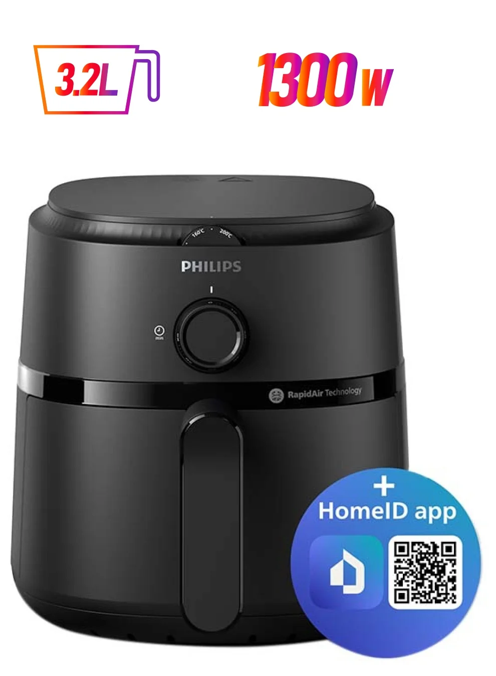 Professional Compact Air Fryer with Rapid Air Technology, 12 Cooking Functions, Premium Kitchen Appliance (Black, 3.2 L) 6rf7y