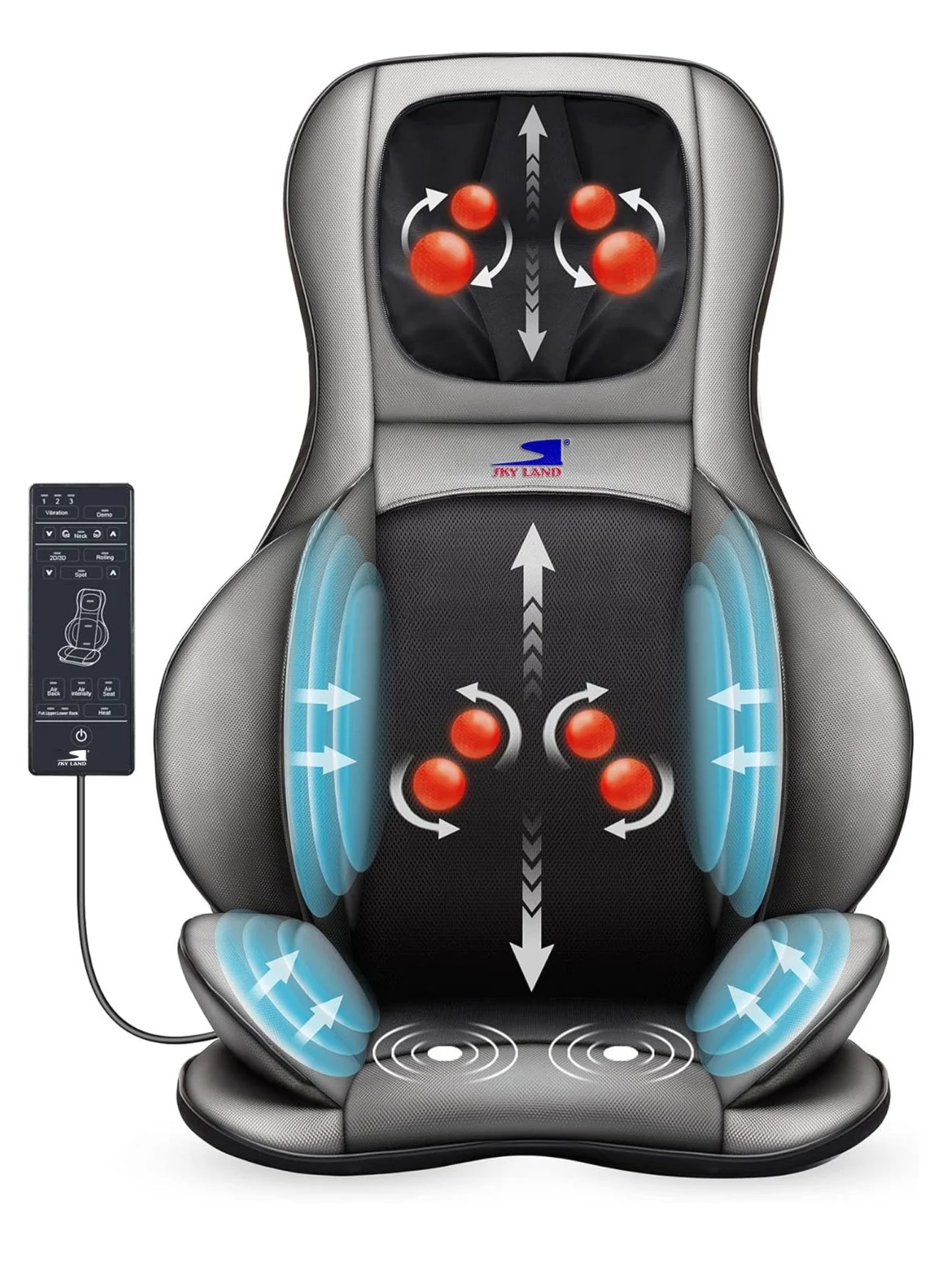 Sky Land 3D Shiatsu Massage Seat Cushion with Heat, Adjustable Neck Back and Lumbar Massager for Home and Office Use (1 Piece) 8nc4k