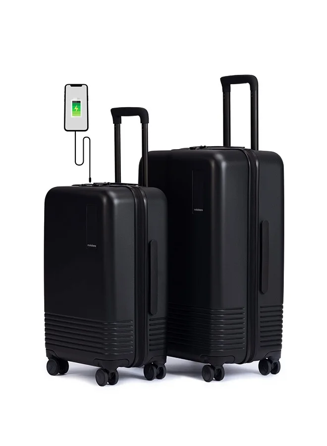 Premium Luggage Set (2-Piece) with USB Charging Port and TSA Lock - German Makrolon Polycarbonate (Black) 50wdg