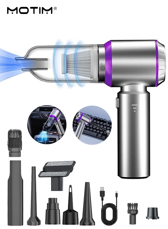 Motim Portable Handheld Cordless Vacuum Cleaner & Air Duster, High-Power Brushless Motor, 3-Speed Modes, Washable HEPA Filter (For Car, Home, Office) xmavv