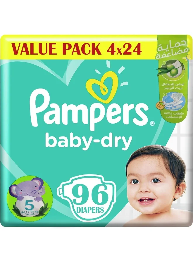 Premium Baby Taped Diapers with Olive Oil Infused Lotion (Size 5, 11-25 kg, 96 Count) kl8eh