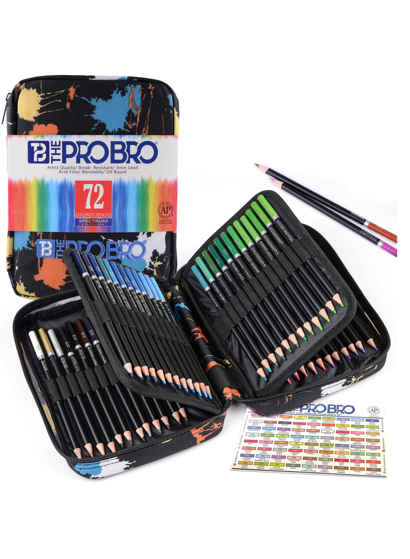 THE PRO BRO 72 Premium Oil-Based Color Pencils Set (Professional Soft-Core Sketching & Coloring Art Supplies, 72 Count) gznfy