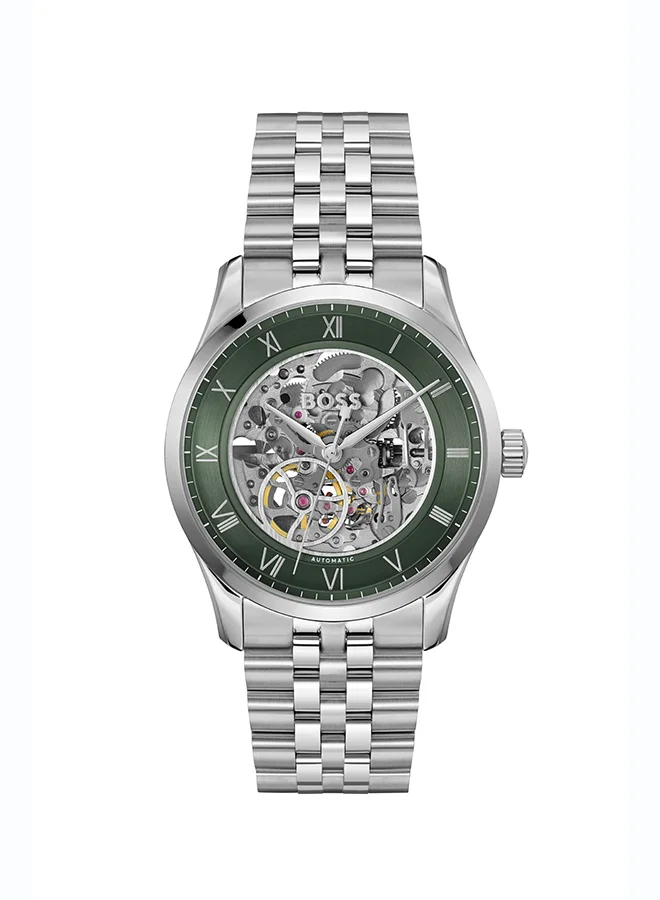 Premium Skeleton Automatic Men's Watch with Green Dial and Stainless Steel Bracelet (42mm) ip8ow