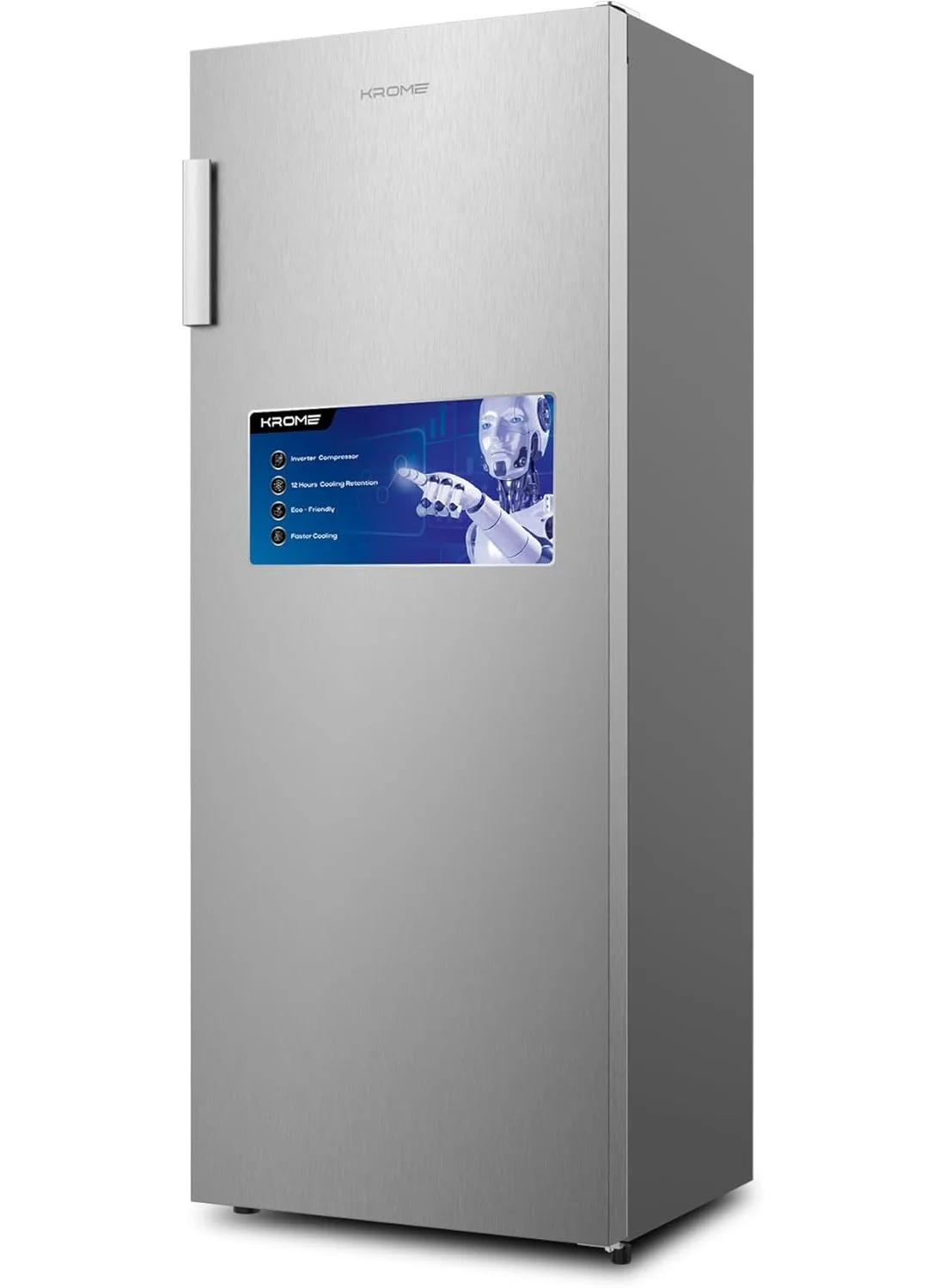 Krome Upright Freezer Single Door Compact Energy-Efficient Fridge with Electronic Touch Control (Silver, 220L) 80d4n