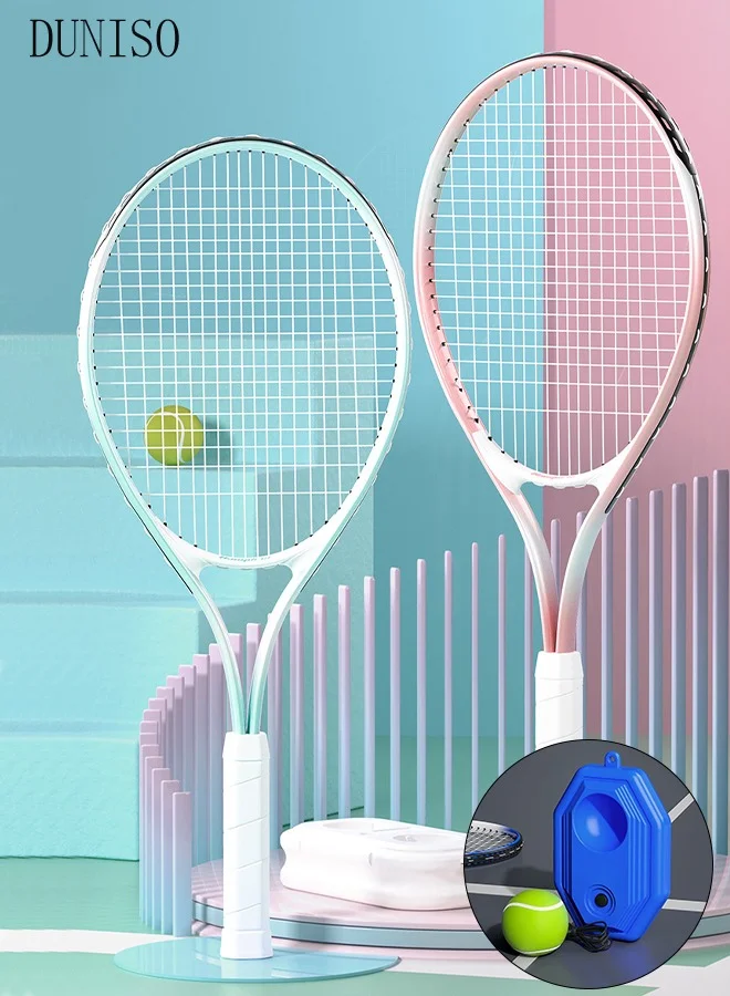 DUNISO Tennis Racket Set for Students and Beginners (2 Lightweight Racquets with Carrying Bag and Water-Fillable Base) 3oe4y