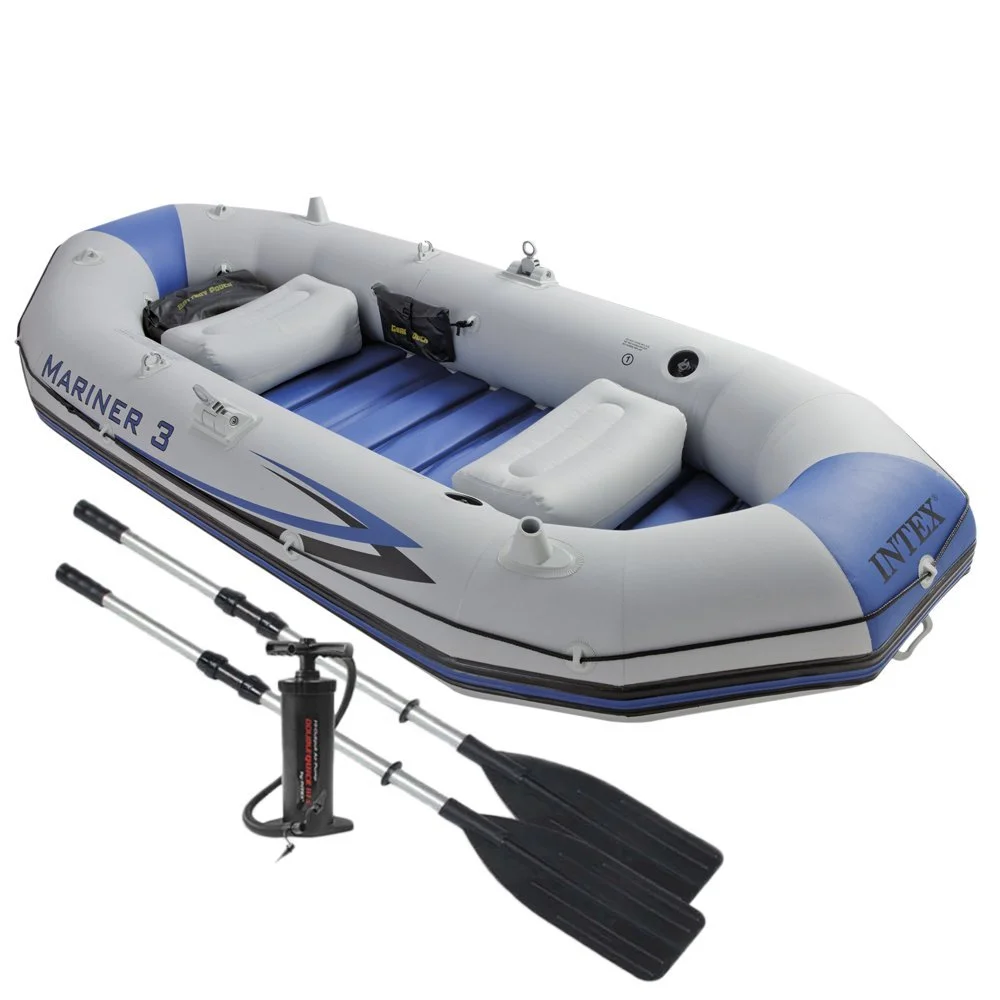 Inflatable Mariner Boat Set for 3 People Heavy-Duty Waterproof Raft with Oars and Pump (3-Person Capacity) s6qj7