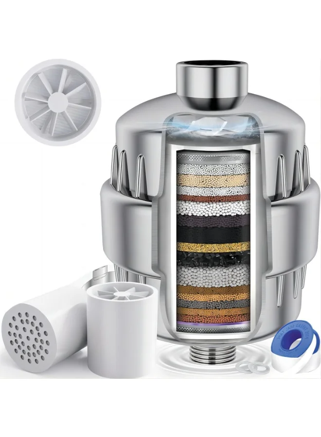 ZABGALTHO 36-Stage Shower Water Filter for Hard Water with 2 Replaceable Cartridges (Polished Chrome) pe2l3