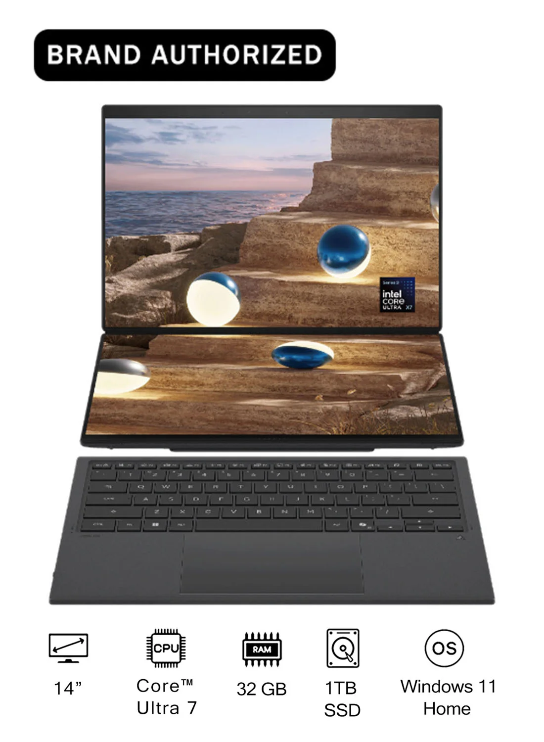 Premium Dual-Screen Laptop 14-Inch 3K OLED 120Hz Display, 32GB RAM, 1TB SSD, Windows 11 Home, English/Arabic Keyboard (Gray) xlvf1