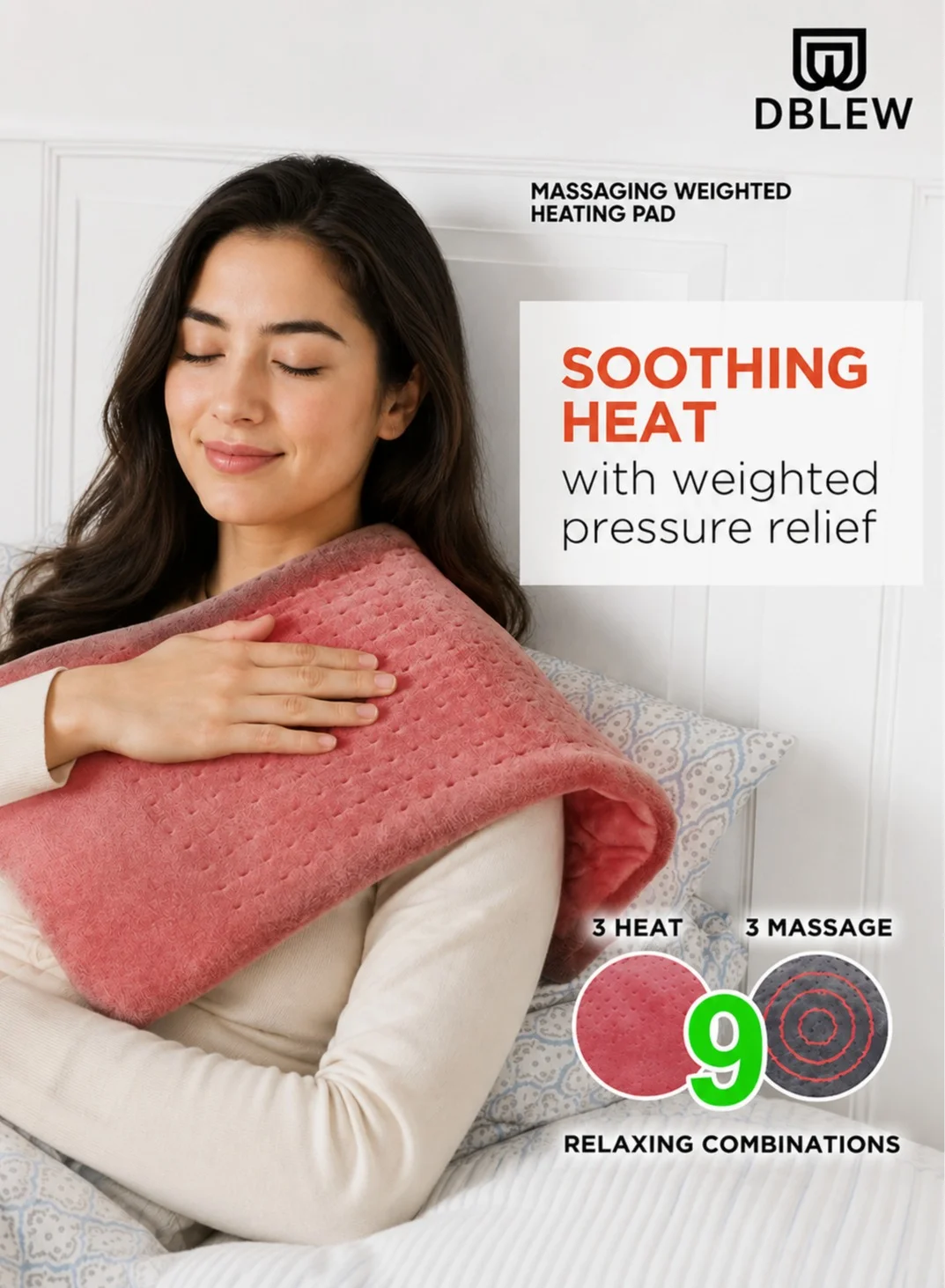DBLEW Electric Heated Massage Pad Premium Vibrating Therapy Wrap for Back Neck Shoulder and Lumbar Support (Grey, 60cm x 30cm) 2jpnf