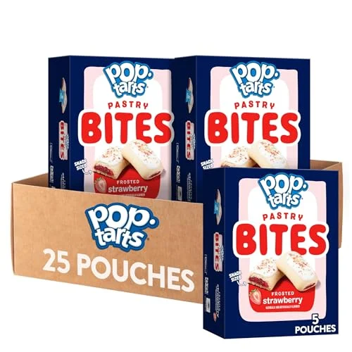 Baked Pastry Bites Frosted Strawberry Flavor Premium Kids Snacks (5 Boxes, 25 Pouches) hdze4
