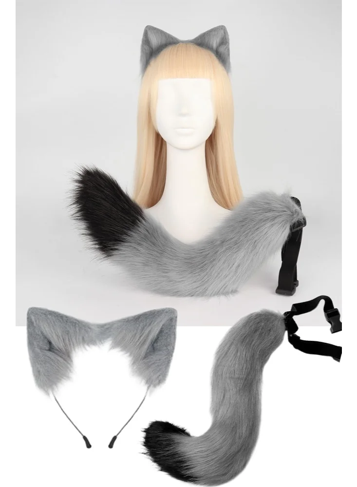 TAPIT Faux Fur Cat Ears and Wolf Fox Tail Costume Set Premium Soft Plush Accessories for Cosplay Party (One Size) 3wu47