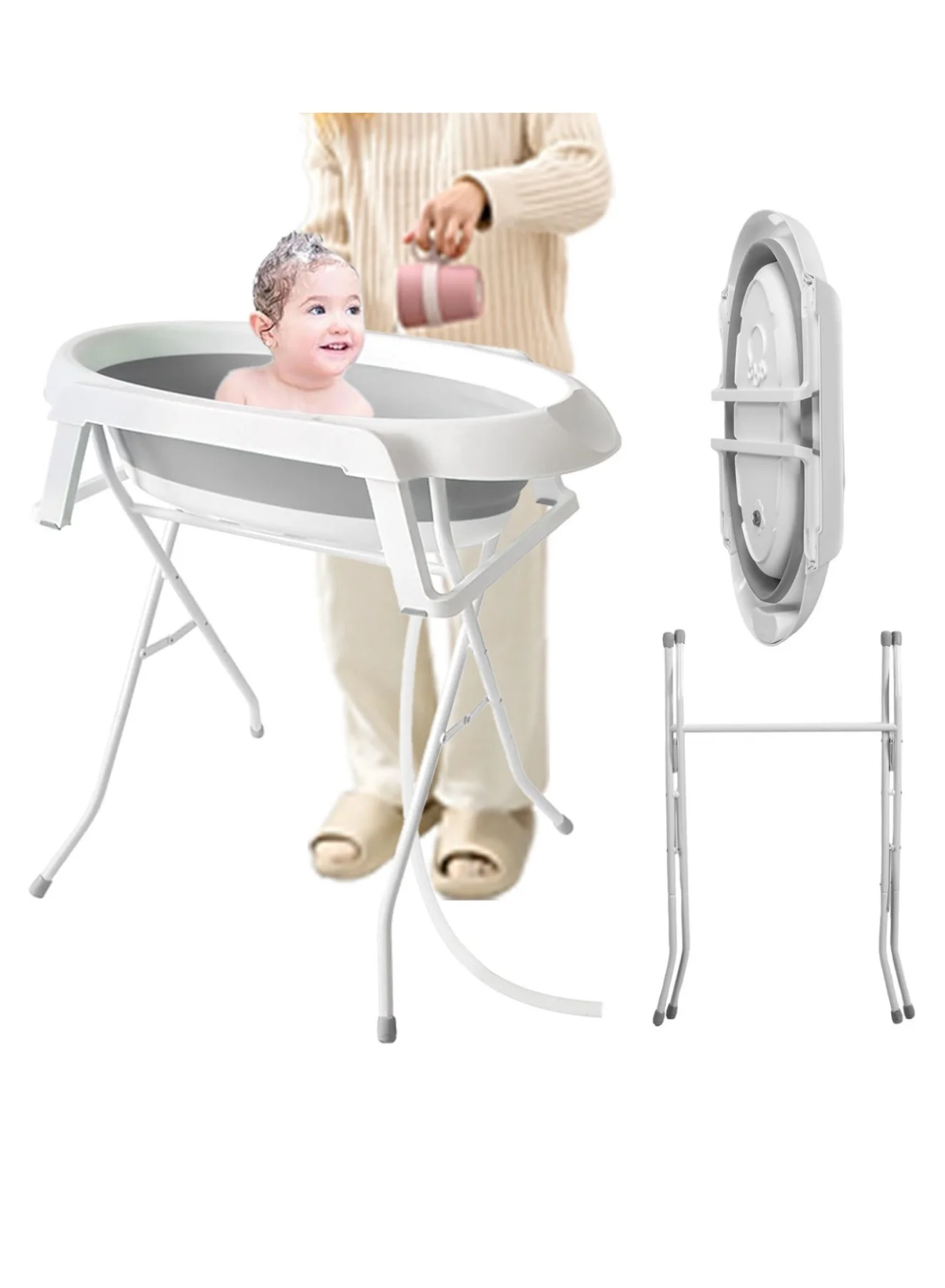 XiuWoo Foldable Baby Bathtub with Stand and Storage Rack (Portable Elevated Infant Shower Basin, 0-6 Years, 80cm) ytrpq