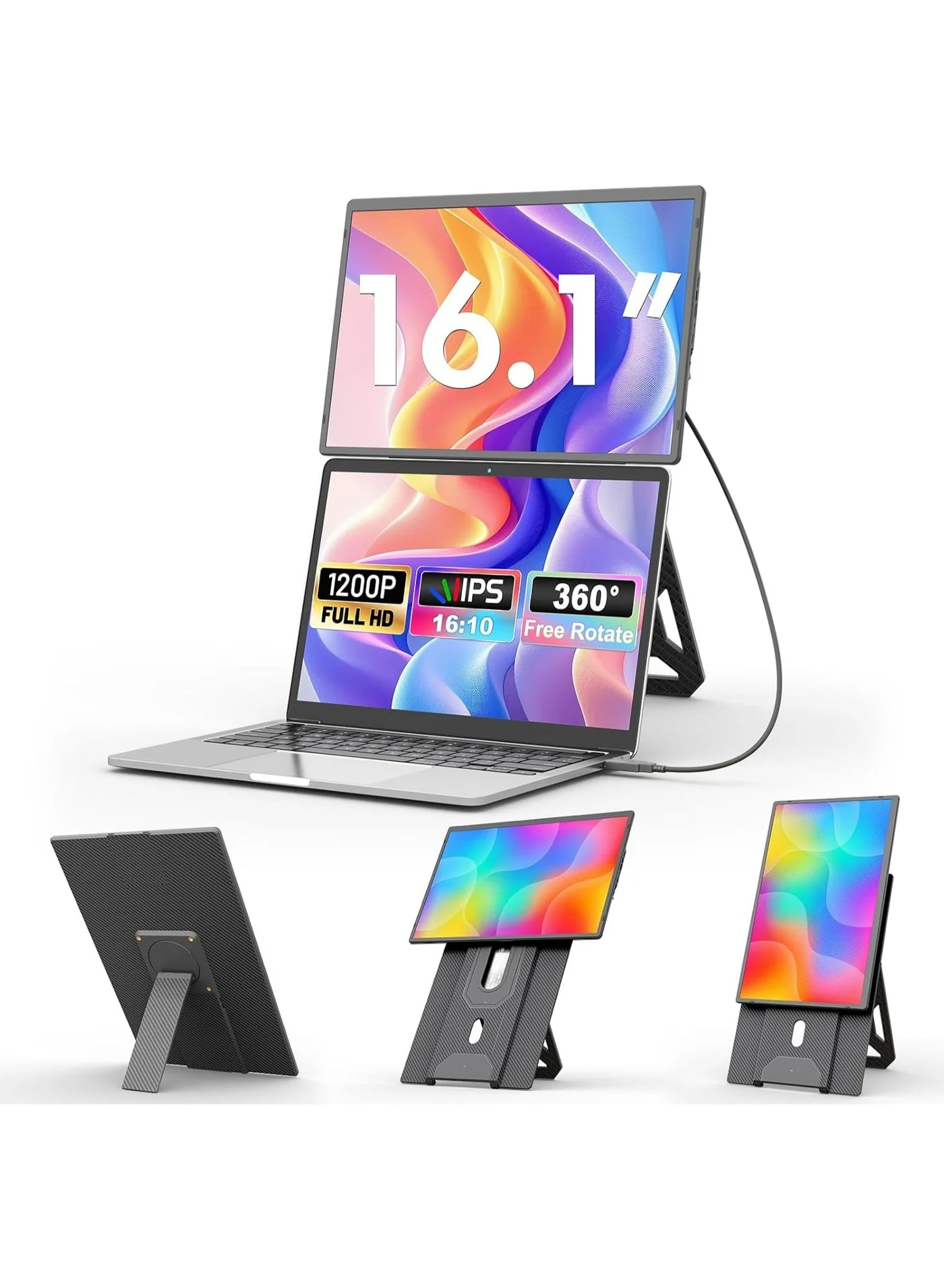 V2COM 16.1-inch Portable Laptop Monitor Extender FHD 1200P IPS Display with 360¡ã Rotating Stand and VESA Support for Windows Mac Android 21zov