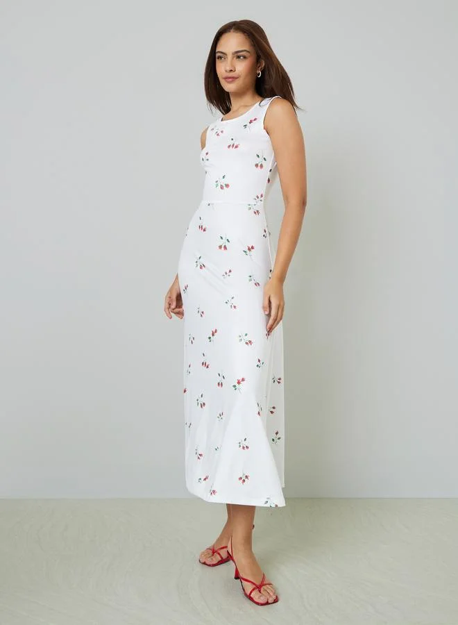 Styli Floral Sleeveless Maxi Dress (White, Women's Casual Summer Floor-Length Gown) mwhip