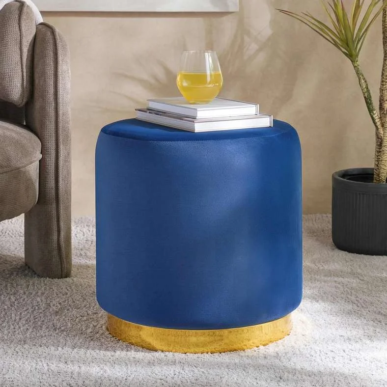 Pan Home Caproni Decorative Ottoman Pouf Premium Fabric Footrest for Living Room (Blue, 42x42x44 cm) ifp9w