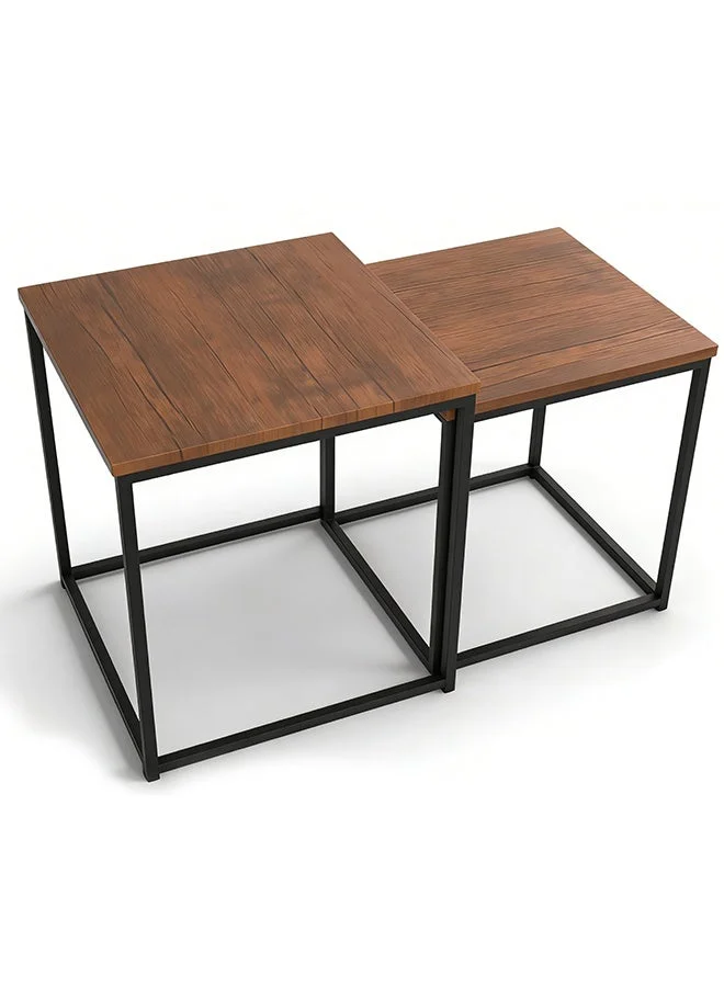 Migue Home Nesting Square Coffee Table Set (2-Piece, Walnut, 45 cm x 45 cm) Premium Living Room Side Table ot6vl