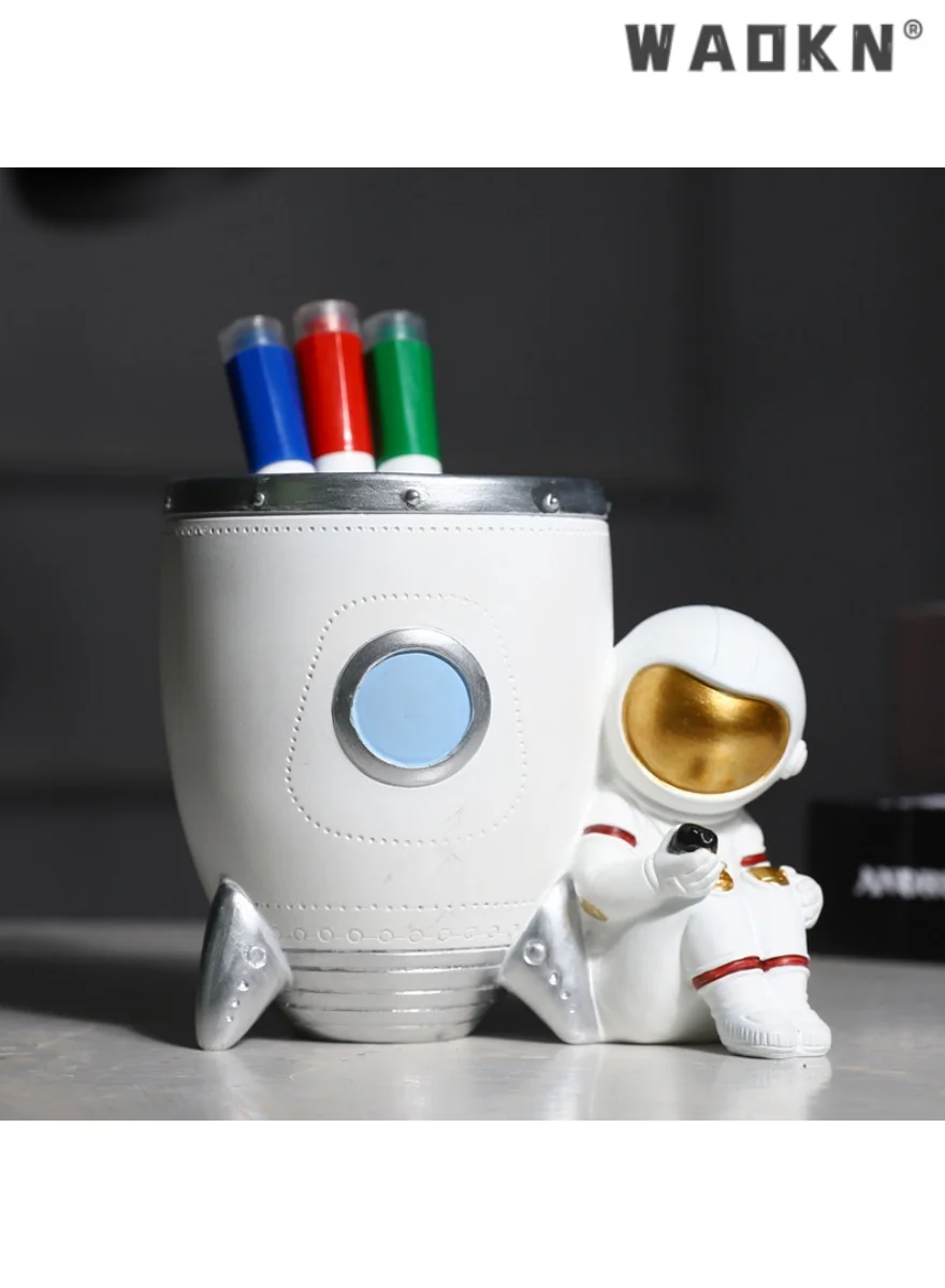WAOKN Astronaut Pen Holder Desk Organizer Premium Resin Sculpture for Office and Home (White) 935a5