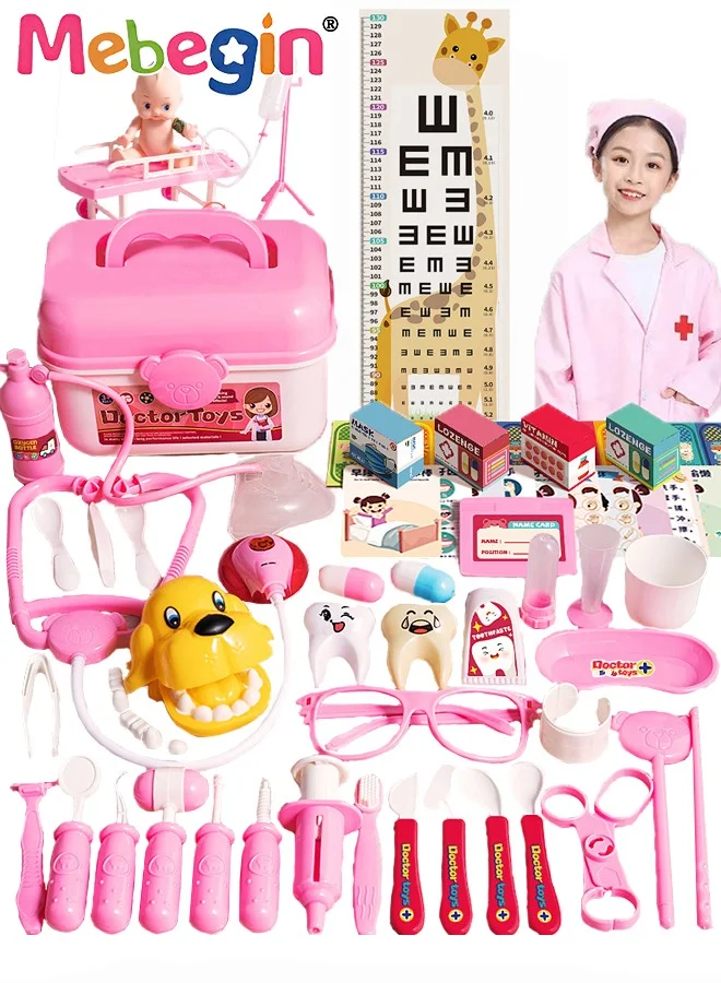 MEBEGIN Kids Doctor Kit Pretend Play Set with Working Stethoscope and Medical Coat (65 Pieces) dy9mu