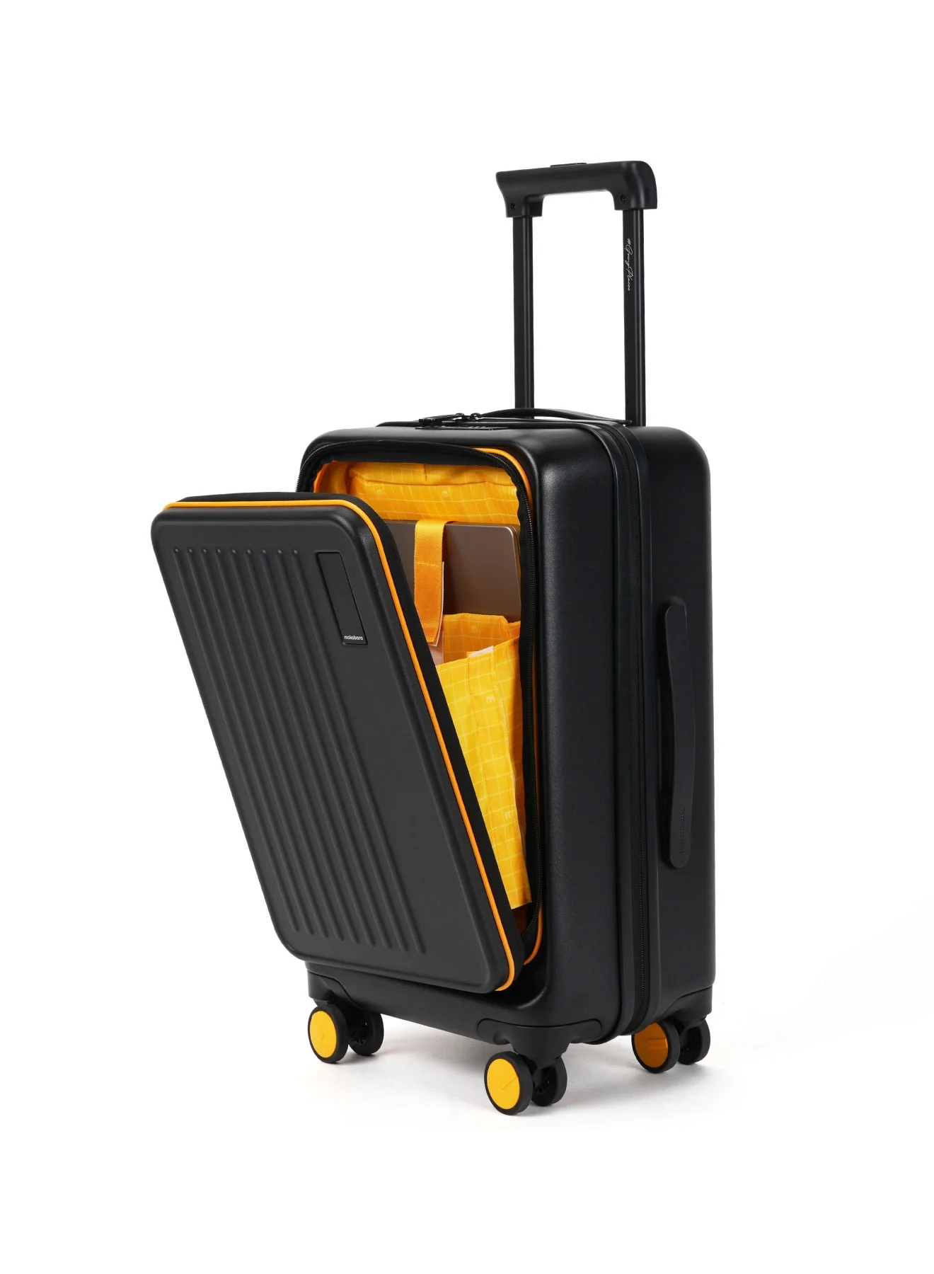 Premium Hardshell Cabin Luggage with TSA Lock and Laptop Compartment (Black and Yellow, 40L) bjpq7